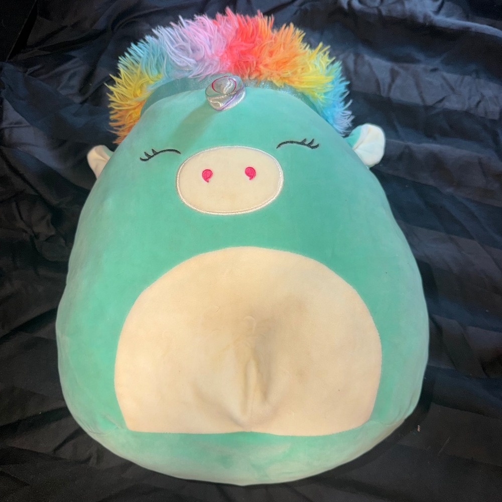 Squishmallows Kennedy Unicorn Squish-Doos Teal Rainbow Mane Kellytoy Plush